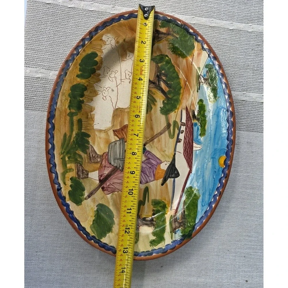 VTG Ovaria Ovar Portugal Hand Painted Pottery Platter‎ Farmer Scene 13x10 Oval